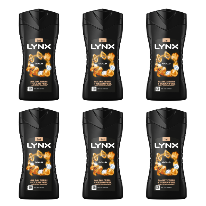 Lynx Gold Shower Gel Body Wash for Men 225ml - Pack of 6