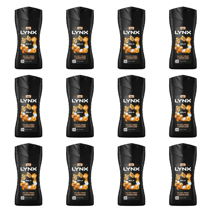 Lynx Gold Shower Gel Body Wash for Men 225ml - Pack of 12