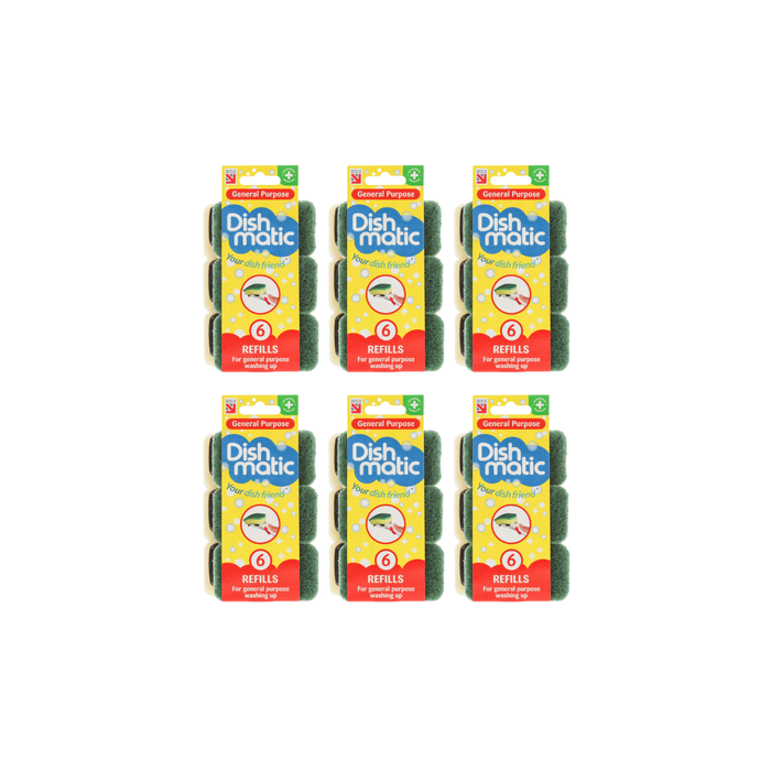  Dishmatic Green General Purpose Washing Up Sponge Refill Heads (6 Pack) - Pack of 6