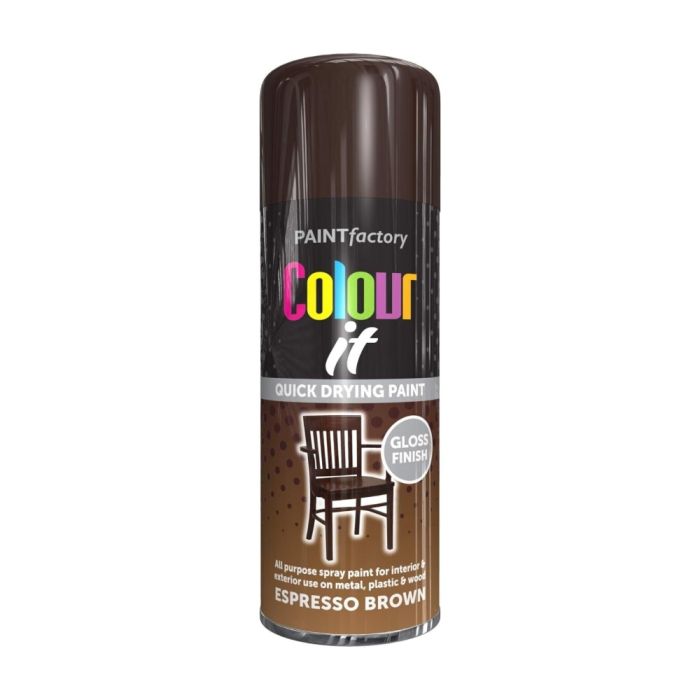 Paint Factory Colour It Quick Drying Paint Gloss Finish Espresso Brown 400ML