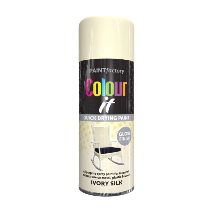 Paint Factory Colour It Quick Drying Paint Ivory Silk Gloss Finish 400ML