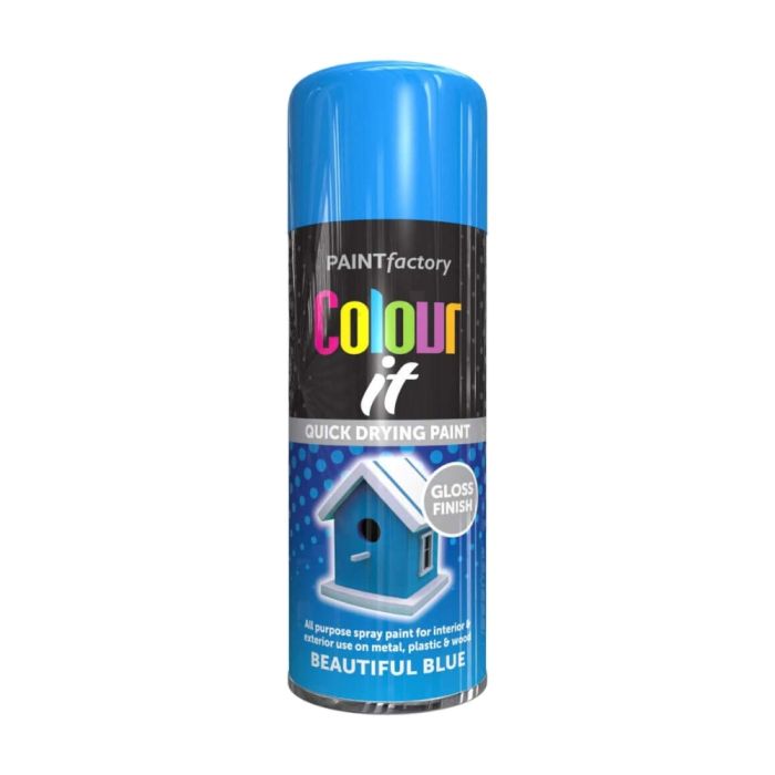Paint Factory Colour It Quick Drying Spray Blue Gloss Finish 400ml      