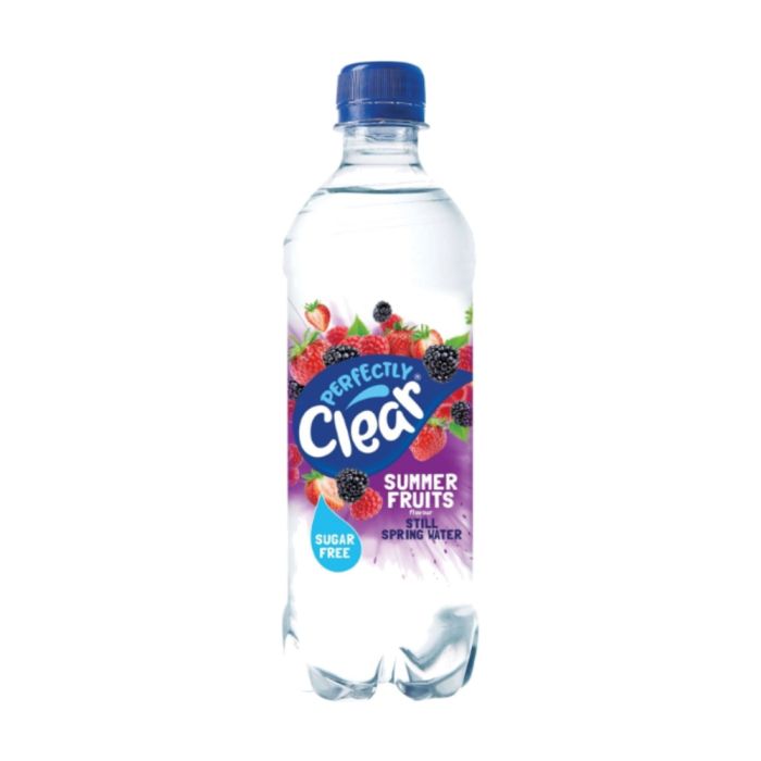 Perfectly Clear Summer Fruit Flavour Still Spring Water 500ml bottle on a clean surface
