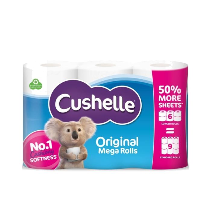 Cushelle Original Mega Rolls Longer Toilet Sheets 6 Rolls