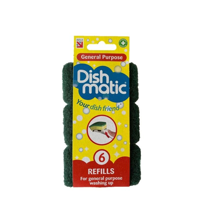 Dishmatic Green General Purpose Washing Up Sponge Refill Heads (6 Pack)