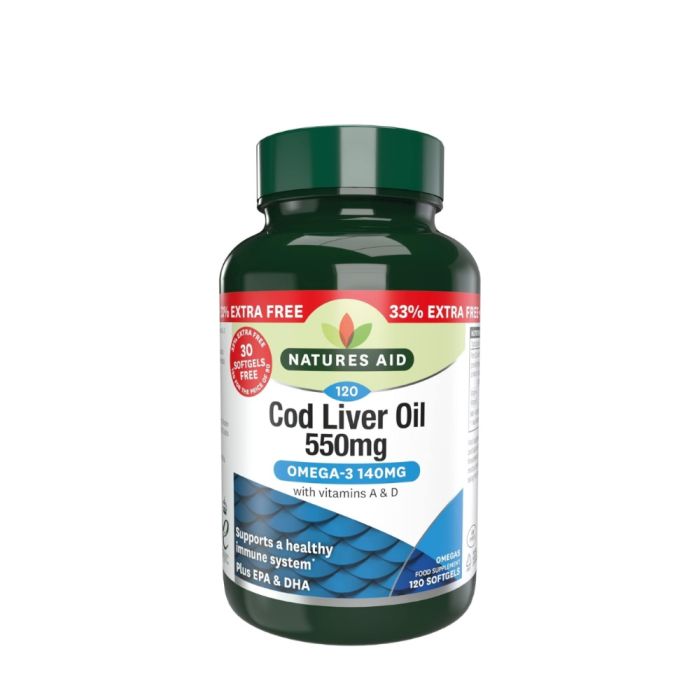 Natures Aid Cod Liver Oil 550mg With Vitamin A & D 120 Softgels