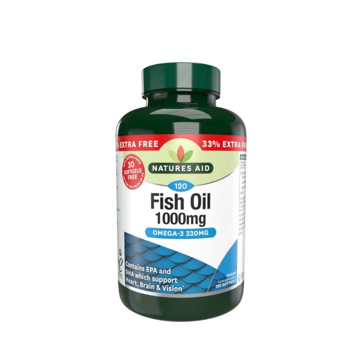 Natures Aid Fish Oil 1000mg Omega-3 Supplement 120 Softgels - Pack Of 1