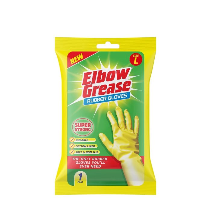 Elbow Grease Rubber Gloves Extra Strong Non-Slip Size Large