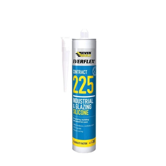 Everbuild 225 Glazing Silicone Transparent Industrial Use 295ML 