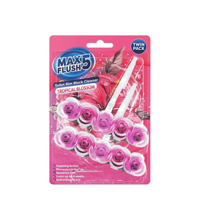 Max Flush 5 Tropical Blossom Toilet Rim Block Twin Pack 2x45g 