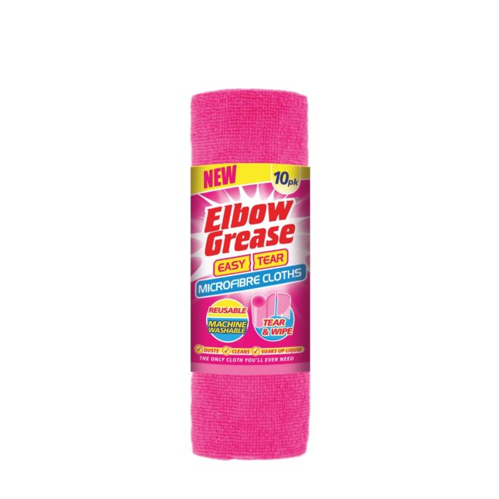 Elbow Grease Pink Easy Tear Microfibre Cleaning Cloths 10pk