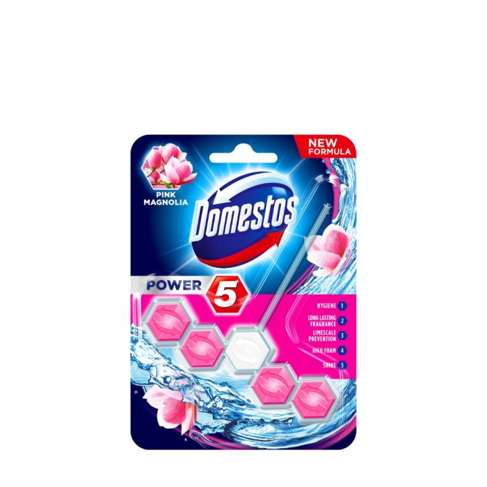 Domestos Power 5 Toilet Rim Block Pink Magnolia 55g