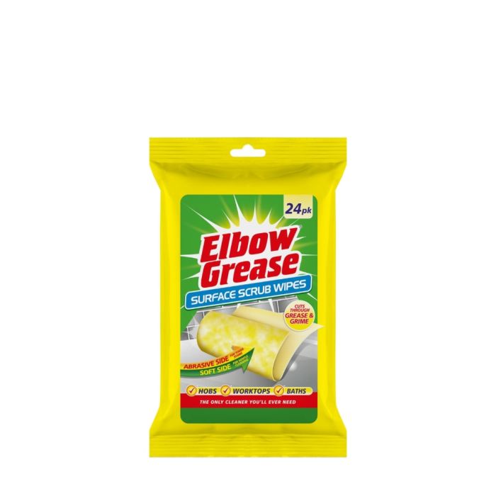 Elbow Grease Surface Scrub Cleaning Wipes 24 Pack on a kitchen counter
