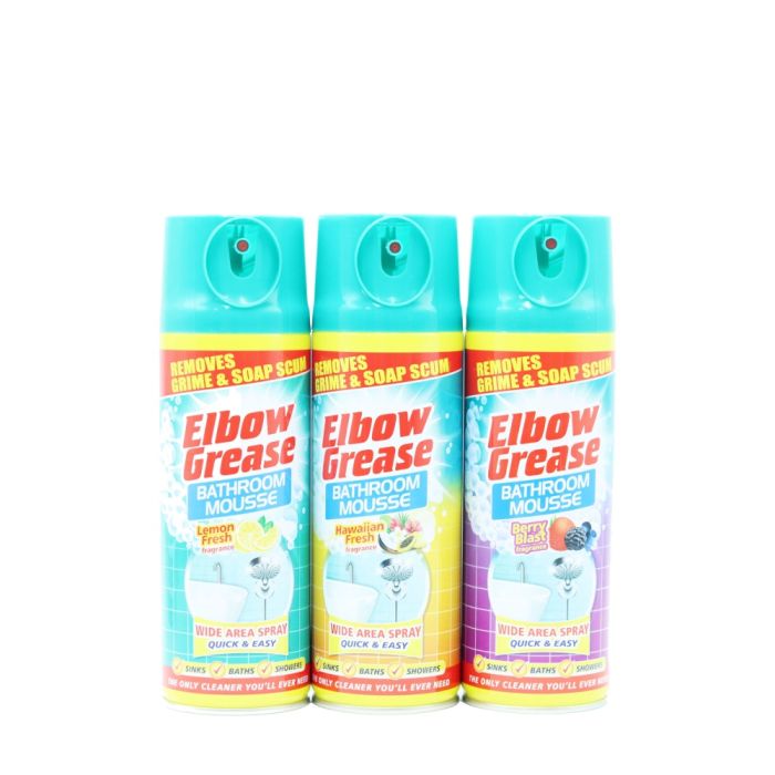 Elbow Grease Lemon, Hawaiian & Berry Bathroom Mousse Cleaner 3 x 400ml