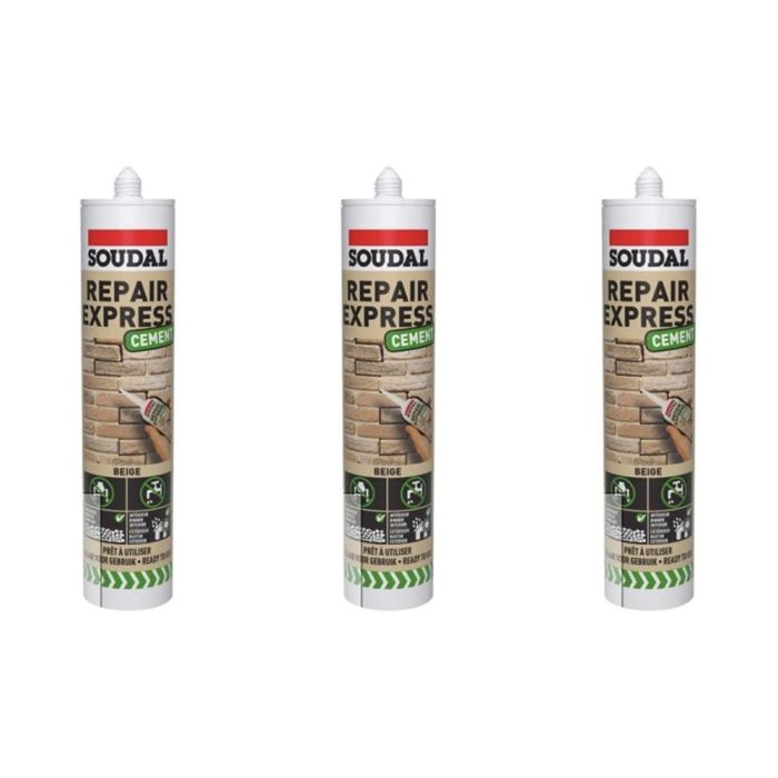Soudal Repair Express Cement Tube Beige 290ml - Pack of 3