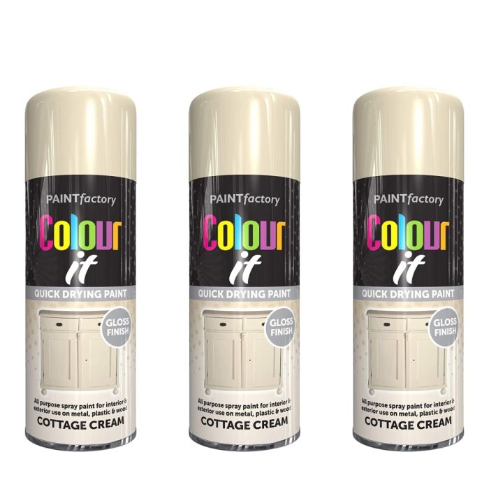 Paint Factory All Purpose cottage Cream Gloss Finish Spray 400ml - Pack of 3