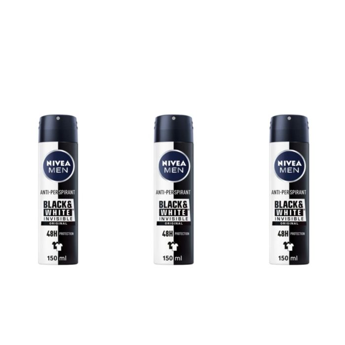 Nivea Men Invisible Black & White Antiperspirant 150ml - Pack of 3