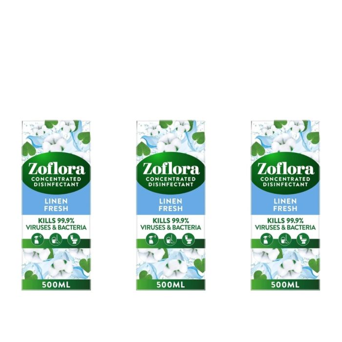 Zoflora 3in1 Action Concentrated Disinfectant Linen Fresh 500ml - Pack of 3