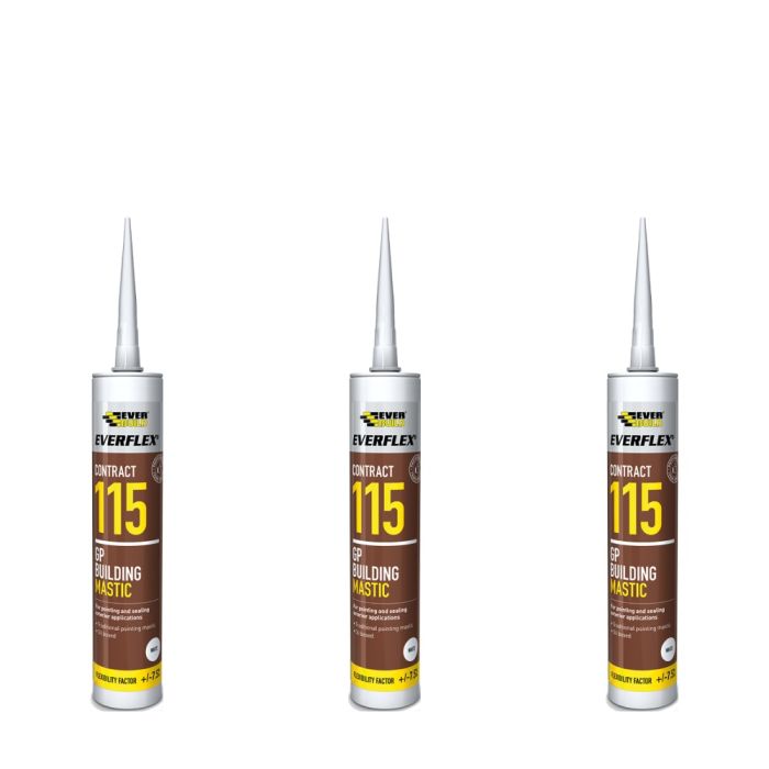 Everbuild Everflex 115 Contract GP Building Mastic White 285ml - Pack of 3
