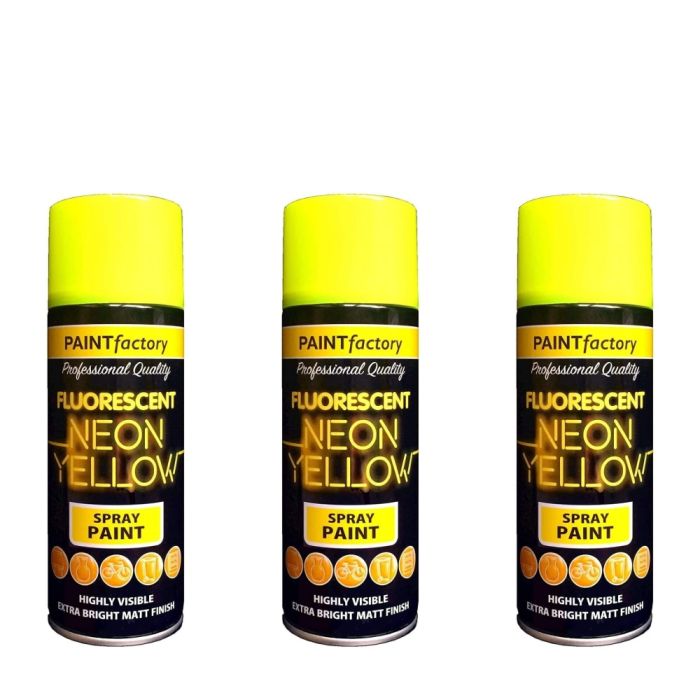 Paint Factory All Purpose Neon Yellow Spray Can 400 ml - Pack of 3