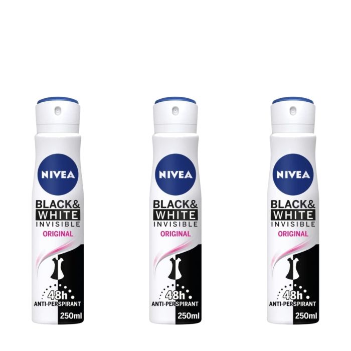 Nivea Black And White Invisible Original Antiperspirant Women Spray 150ml - Pack of 3