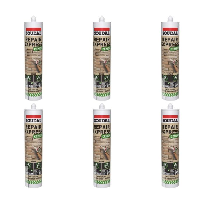 Soudal Repair Express Cement Tube Beige 290ml - Pack of 6