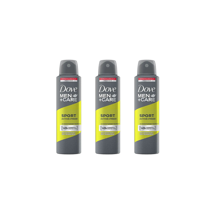 Dove Men+Care Sport Active+Fresh Antiperspirant Deodorant Aerosol 150ml - Pack of 3