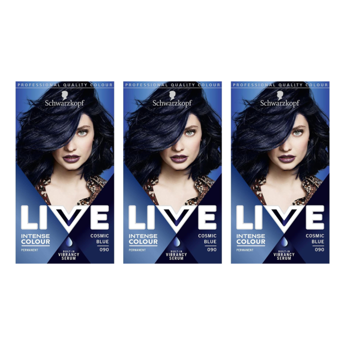 Schwarzkopf Live Intense Colour Cosmic Blue Hair Dye 090 - Pack of 3