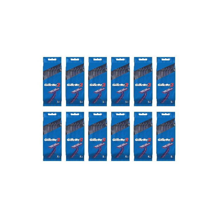 Gillette 2 Disposable Razor For Men 5 Units - Pack of 12