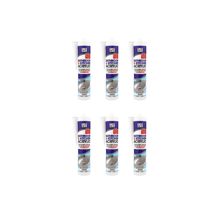151 White Acrylic Sealant For Bathroom and Kitchen 300ML - Pack of 6
