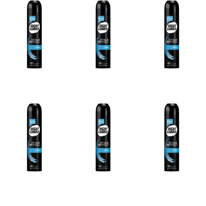 Right Guard Total Defence 5 Cool Antiperspirant Deodorant 250ML - Pack of 6