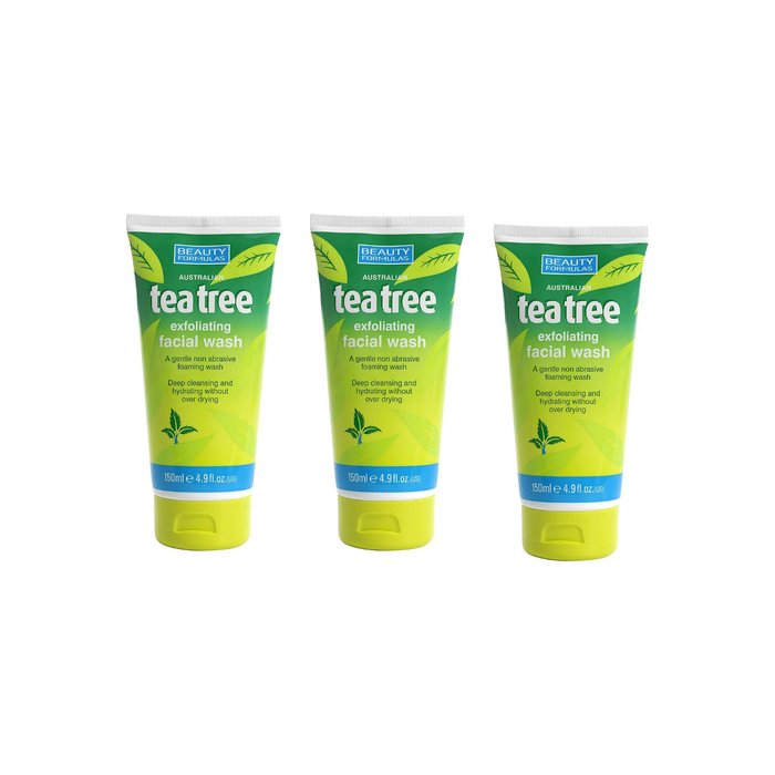 Beauty Formulas Australian Tea Tree Exfoliating Facial Wash 150ml - Pack of 3