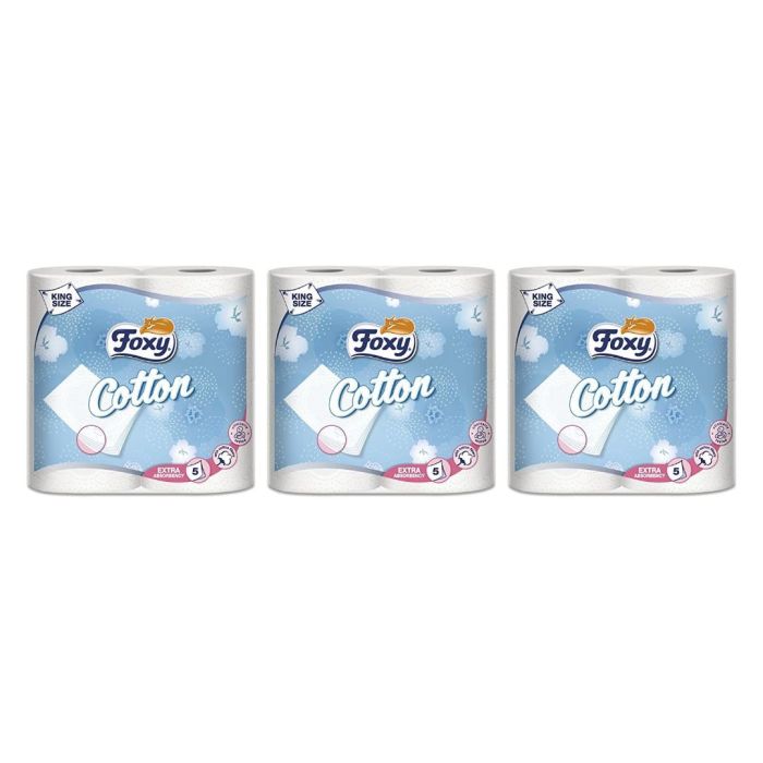 Foxy Cotton Luxury 5ply Thick Toilet Paper 4 Rolls - Pack of 3