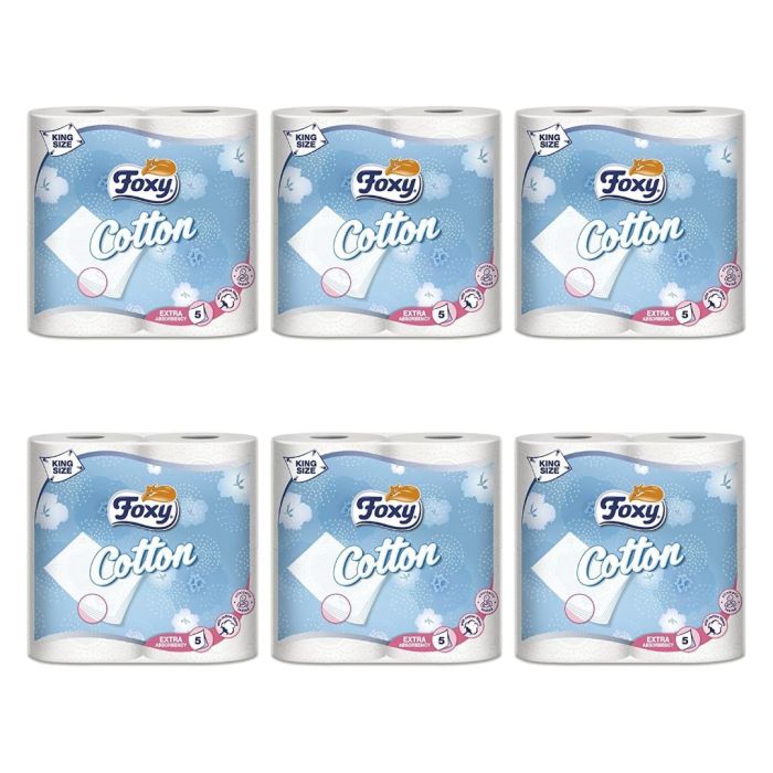 Foxy Cotton Luxury 5ply Thick Toilet Paper 4 Rolls - Pack of 6