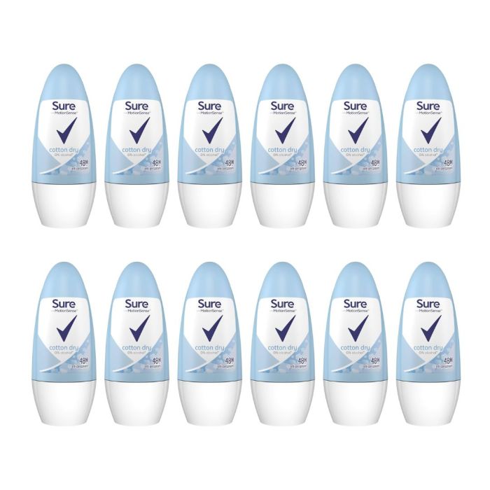 Sure Women Cotton Dry Anti Perspirant Deodorant Roll On 50ml - Pack of 12