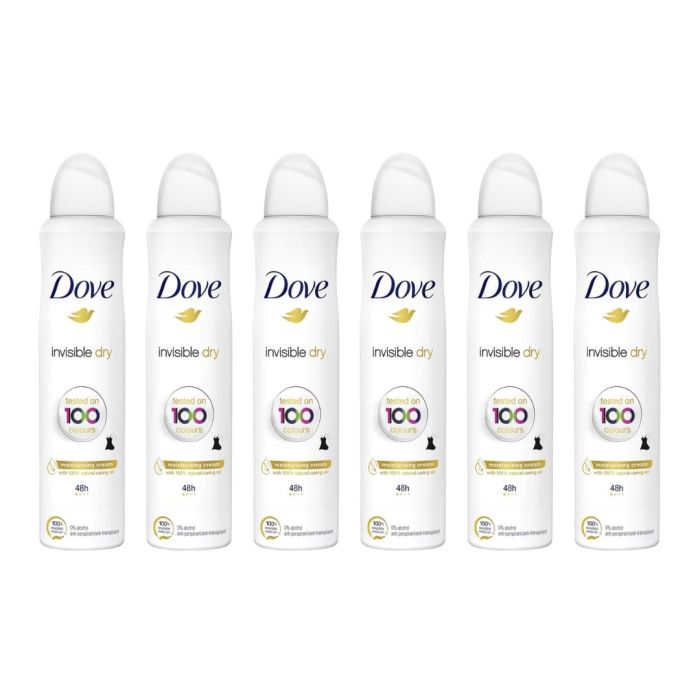 Dove Invisible Dry Deodorant Spray 250ml - Pack of 6