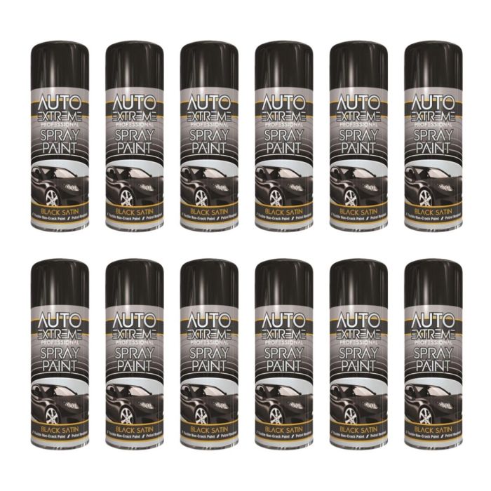 Auto Extreme All Purpose Professional Spray Paint Black Satin 400ml - Pack of 12