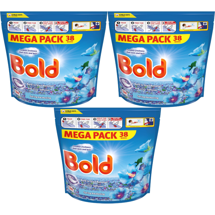 Bold Pods Spring Awakening Detergent Capsules With Built-In Lenor Softener 38 Washes - Pack of 3