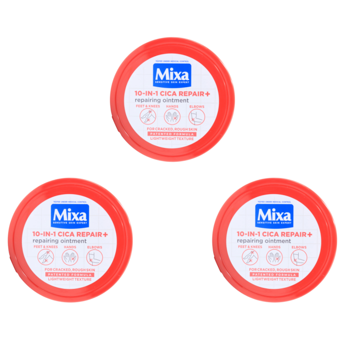 Mixa 10-in-1 Cica Repair+ Ointment Balm for Cracked & Rough Skin 150ml - Pack of 3