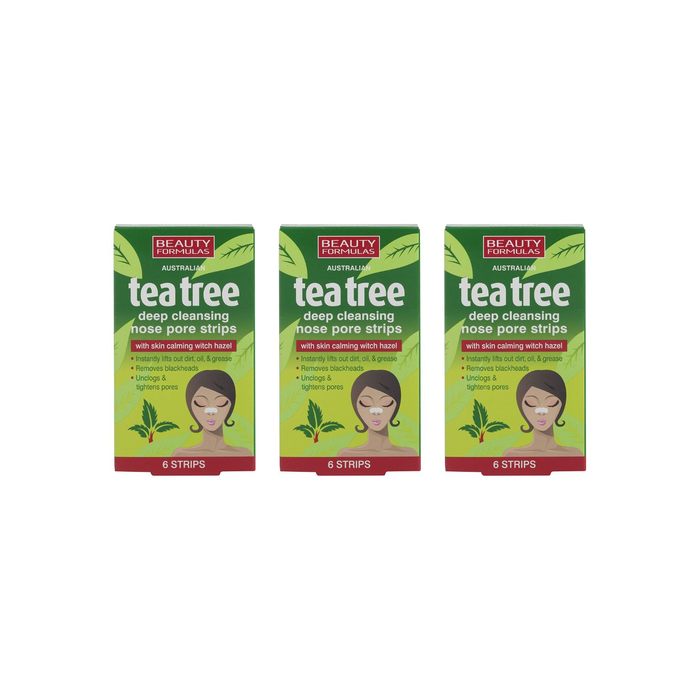 Beauty Formulas Australian Tea Tree Deep Cleansing Nose Pore Strips 6 Pack - Pack of 3