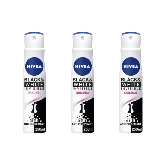 Nivea Women's Anti-Perspirant Invisible for Black and White 250ml - Pack of 3