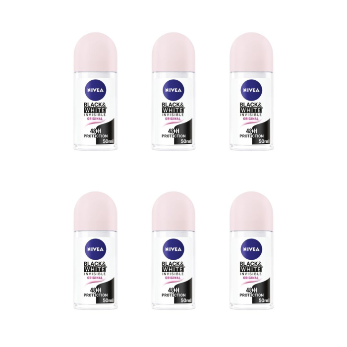 Nivea Roll On Black & White Clear 50ml - Pack of 6
