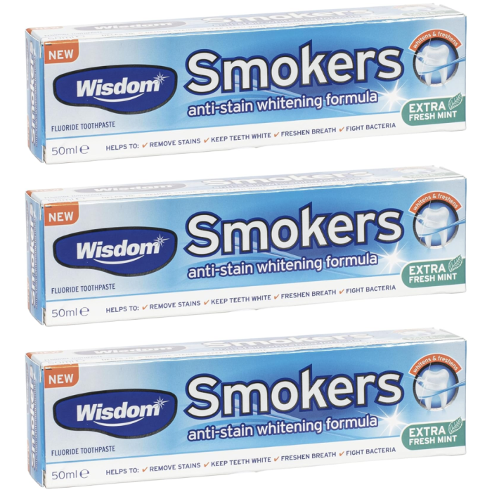 Wisdom Smokers Anti-Stain Whitening Toothpaste Fresh Mint 50 ML - Pack of 3