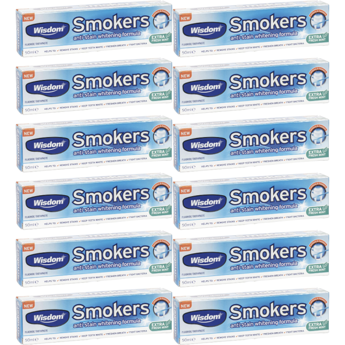Wisdom Smokers Anti-Stain Whitening Toothpaste Fresh Mint 50 ML - Pack of 12
