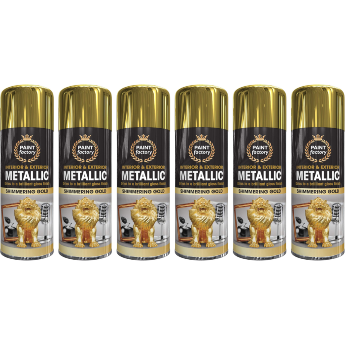 Paint Factory Interior & Exterior Metallic Shimmering Gold Spray 400 ML - Pack of 6