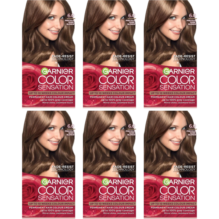 Garnier Color Sensation 6.0 Precious Dark Blonde Permanent Hair Dye - Pack of 6