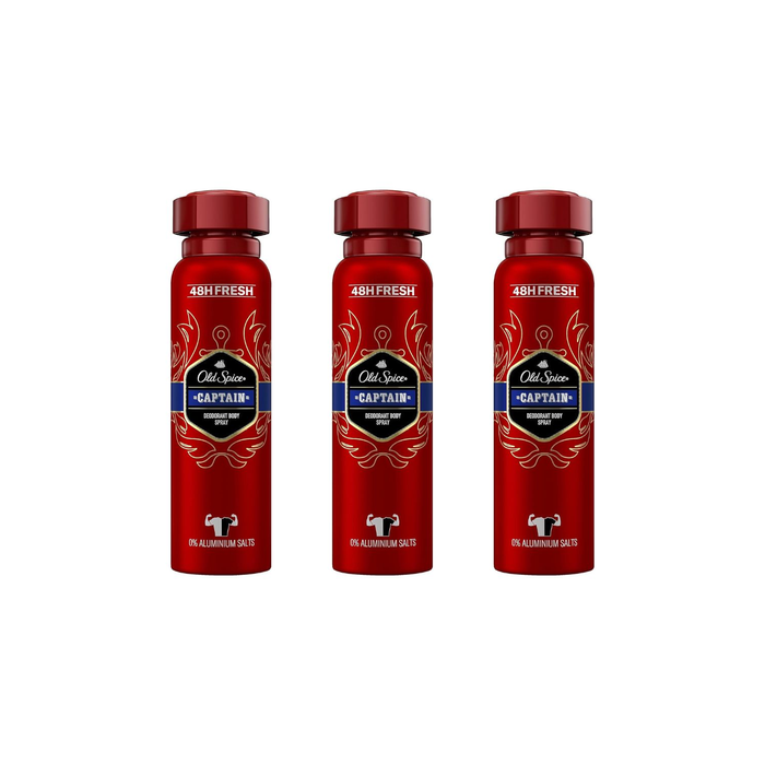 Old Spice Captain Deodorant Body Spray for Men 48H Fresh 150ml - Pack of 3