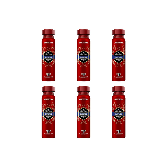 Old Spice Captain Deodorant Body Spray for Men 48H Fresh 150ml - Pack of 6