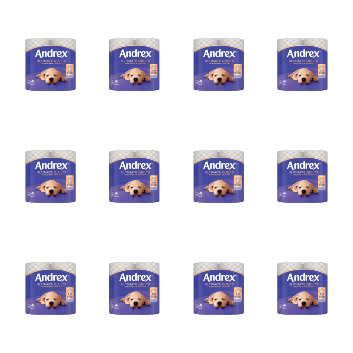Andrex Supreme Quilts Quilted Toilet Paper - 4 Rolls - Pack of 12