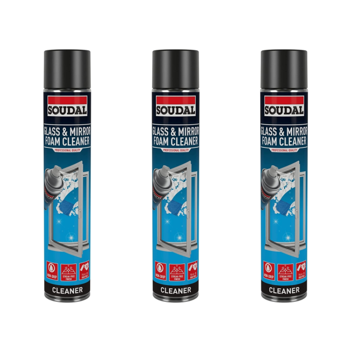 Soudal Glass & Mirror Foam Cleaner 750ml - Pack of 3